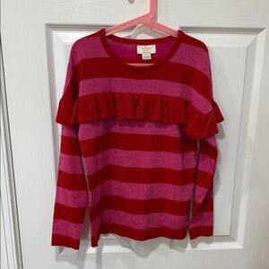 kate spade Red and Pink Striped Sweater with Ruffle Design Sz 8